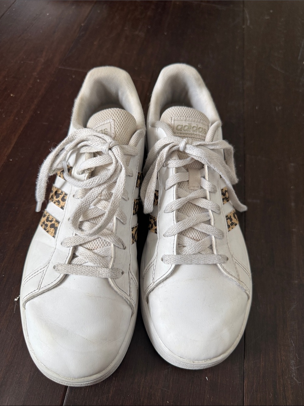 adidas White Sneakers with Leopard-Print Stripes